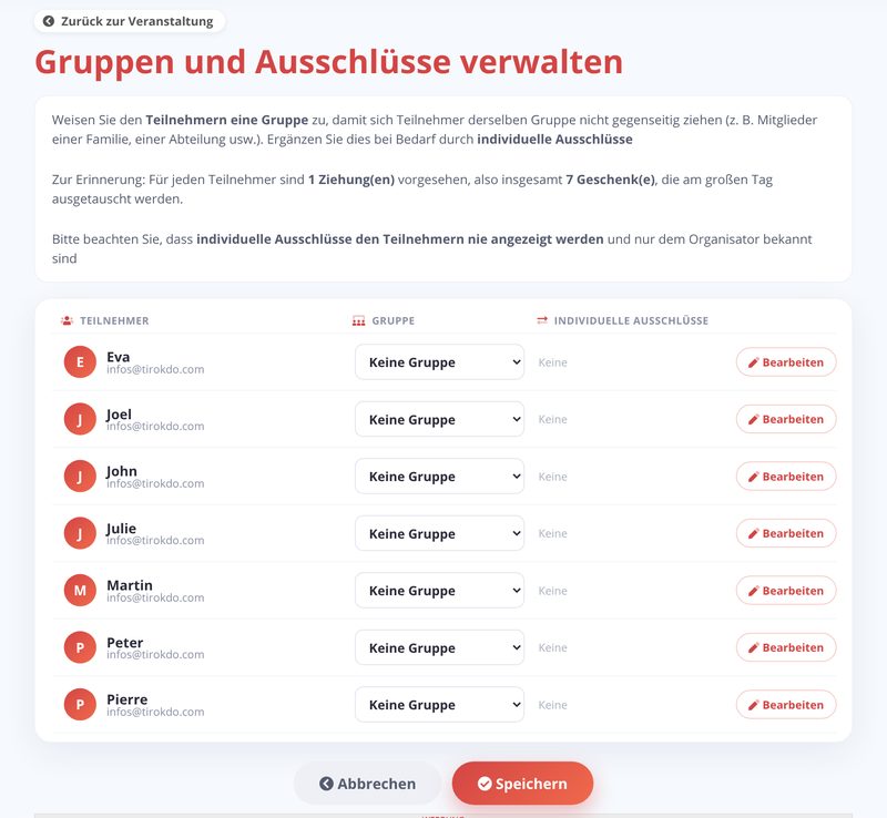 Gruppen und Ausschlüsse verwalten