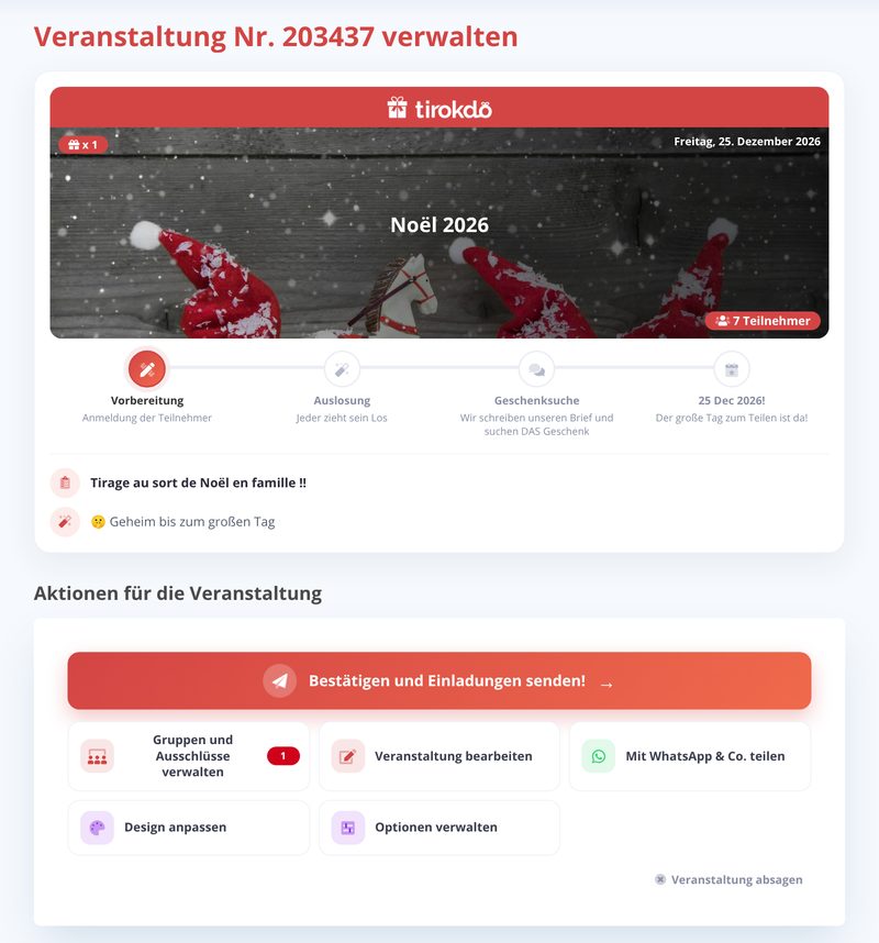 Bestätigen und Einladungen senden
