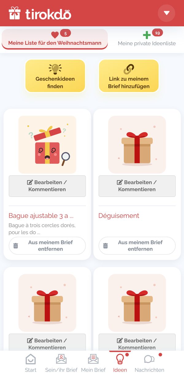 Die Listen mit Geschenkideen
