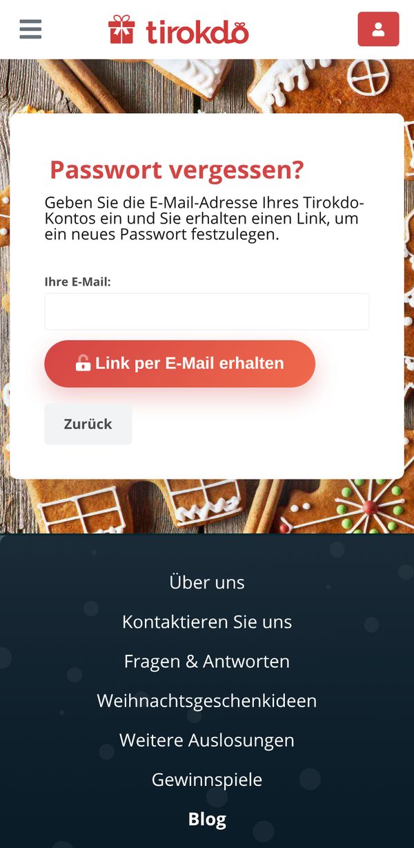 Die Seite „Passwort vergessen?“