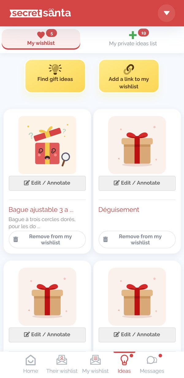 The gift idea lists
