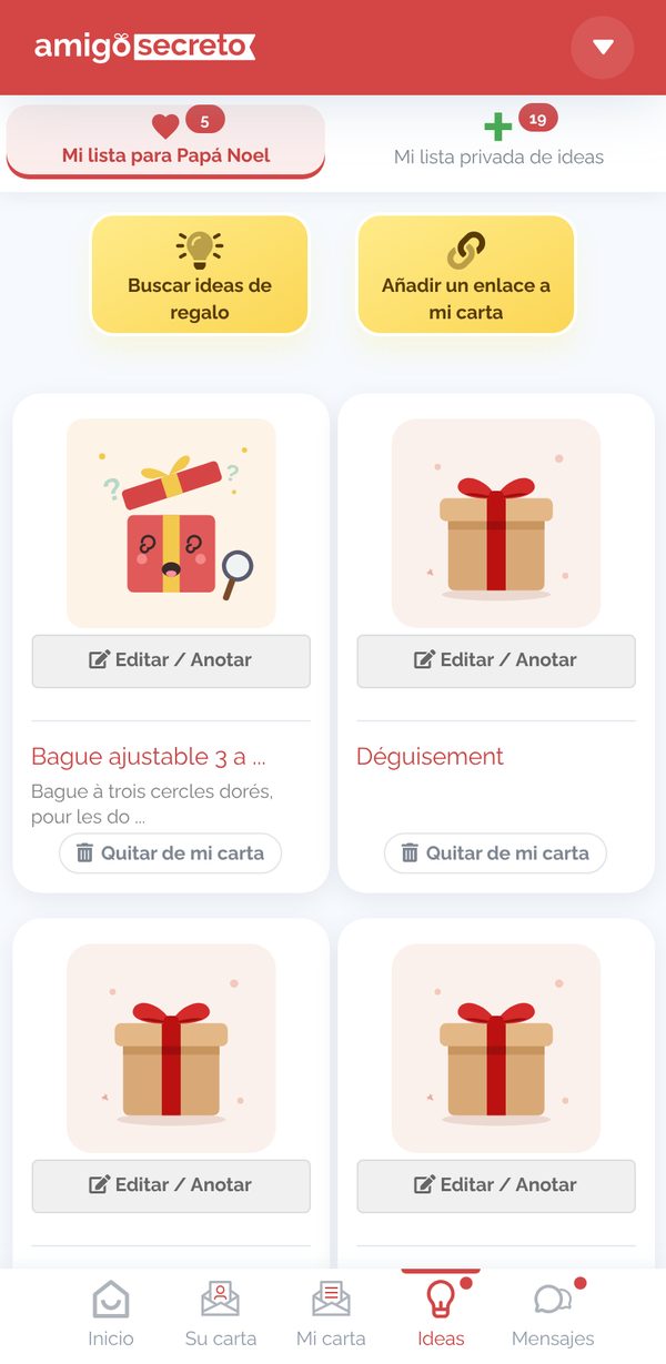 Las listas de ideas de regalo