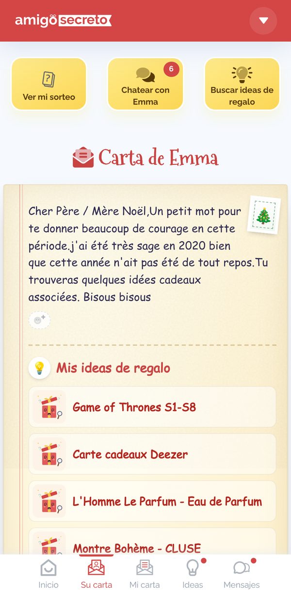 Leer la carta de mi persona sorteada