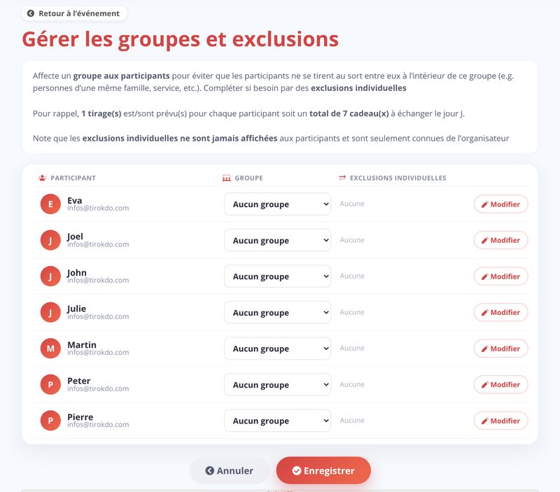 Gérer les groupes et exclusions