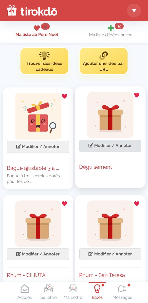 Les listes d'idées cadeaux