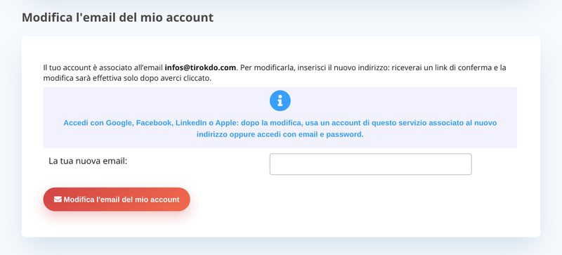 Modifica l'email del mio account