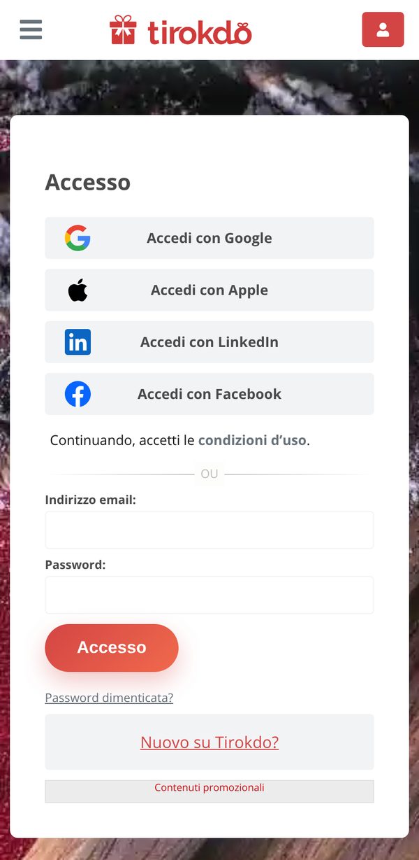 La pagina di accesso