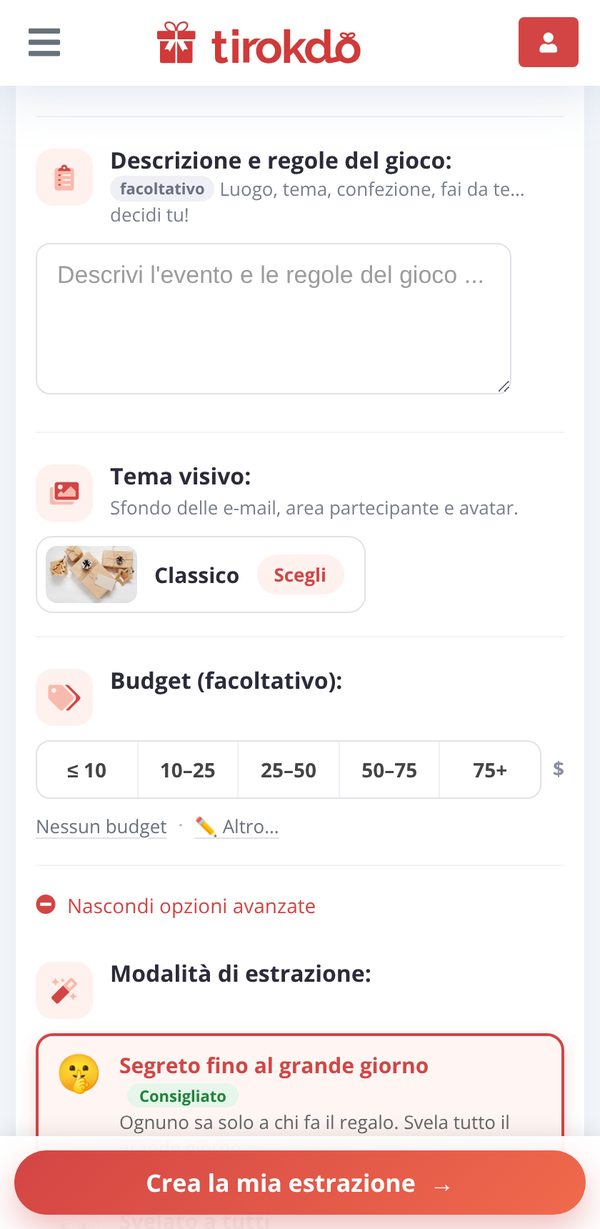 La scelta della modalità di estrazione nelle opzioni avanzate