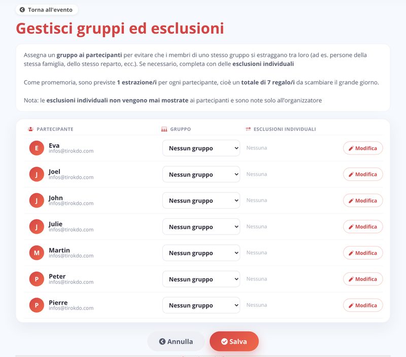 Gestisci gruppi ed esclusioni