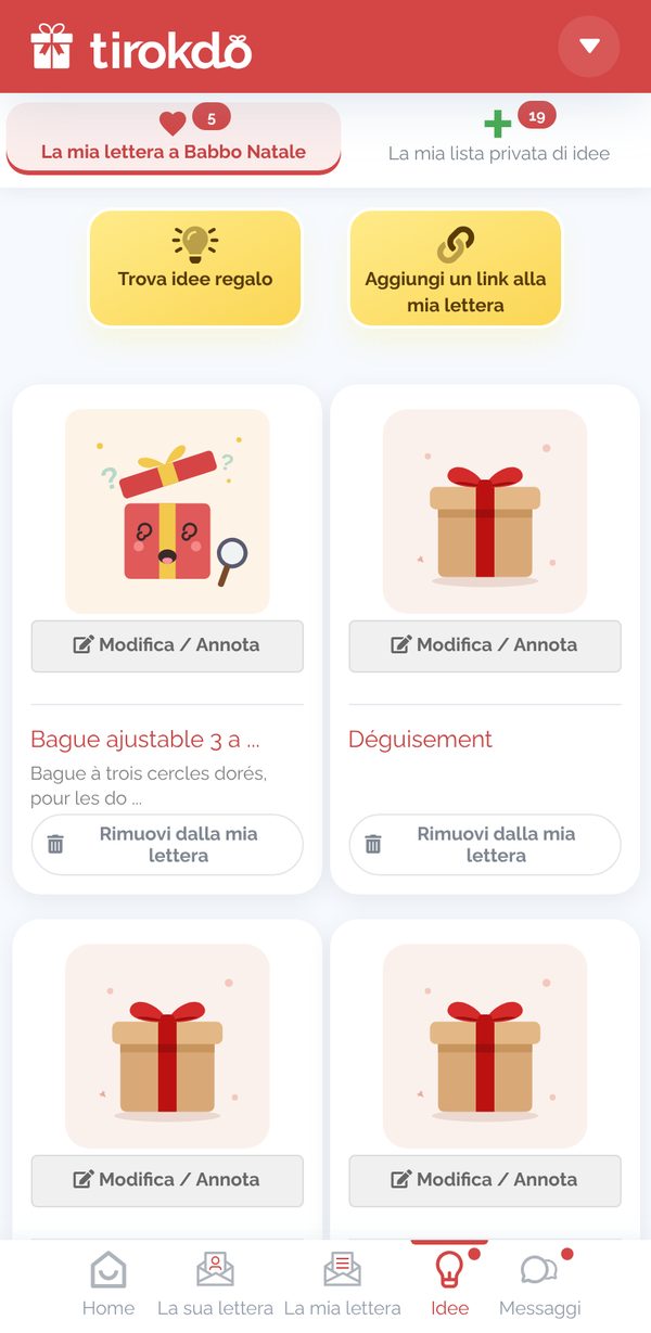Le liste di idee regalo