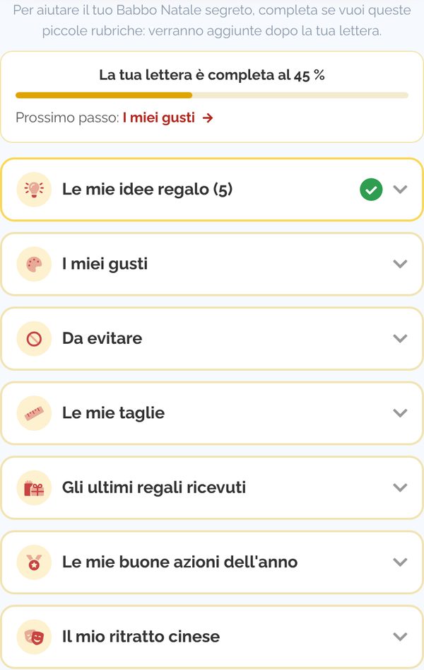 Le sezioni della lettera e l'indicatore di completamento