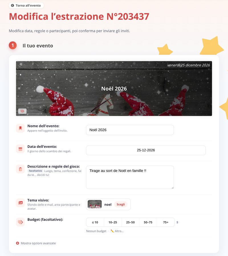 Modifica evento