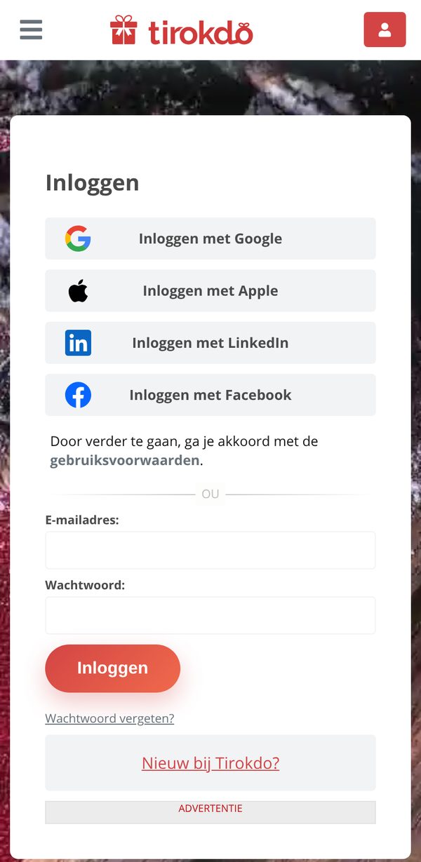 De inlogpagina