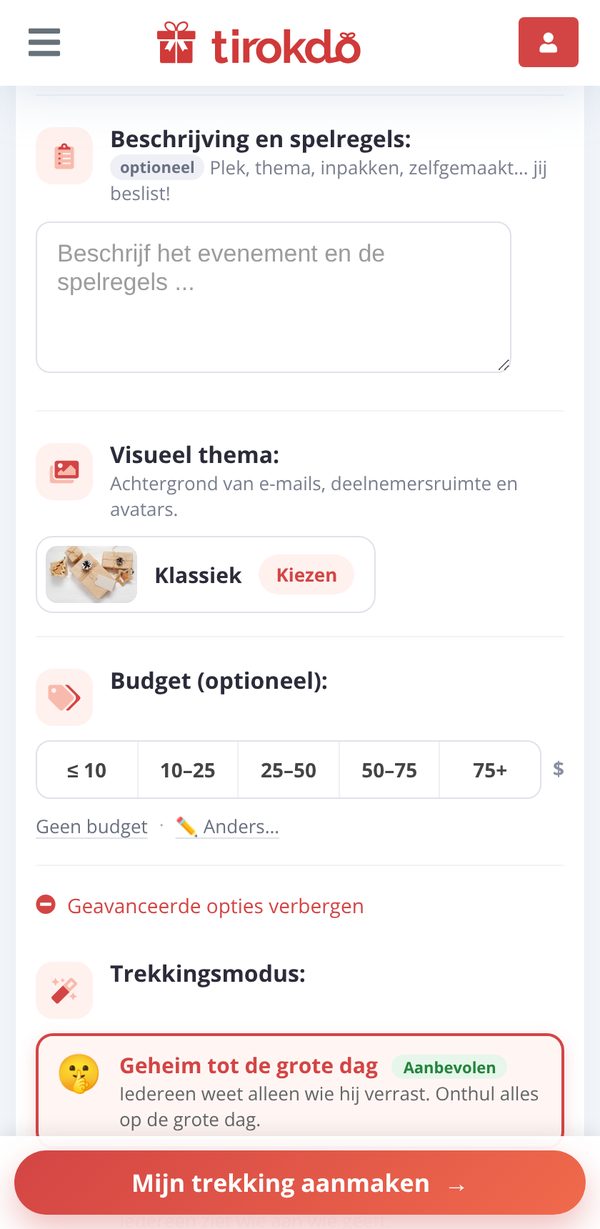 De keuze van de trekkingsmodus in de geavanceerde opties