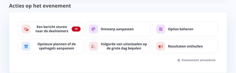 Acties voor een gestart evenement