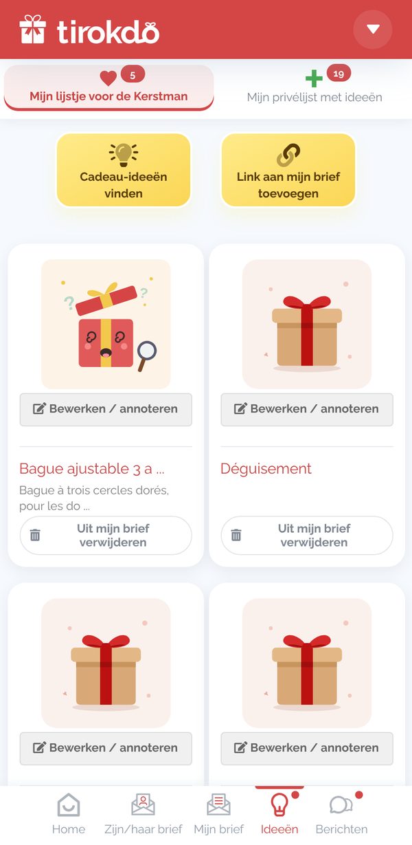 De lijsten met cadeau-ideeën