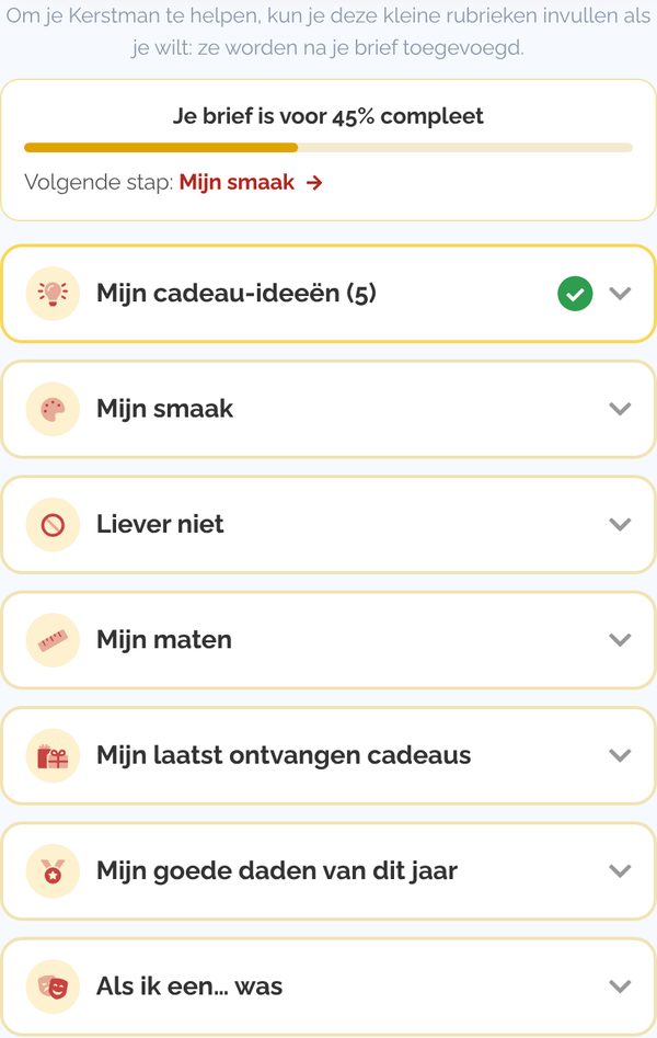 De onderdelen van de brief en de voortgangsmeter