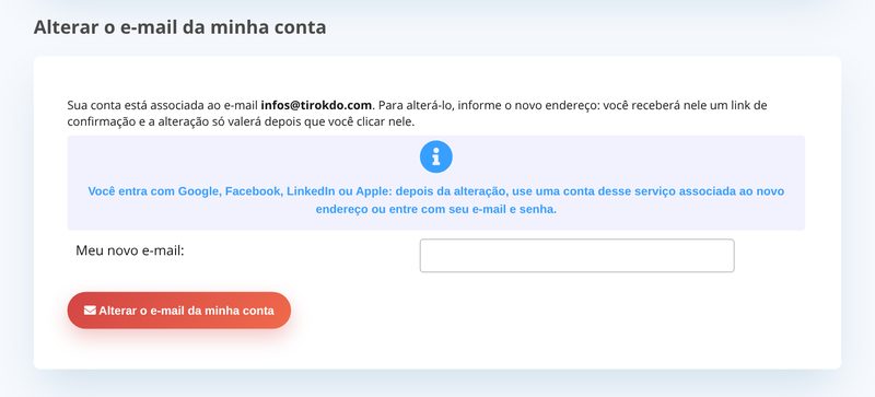 Alterar o e-mail da minha conta
