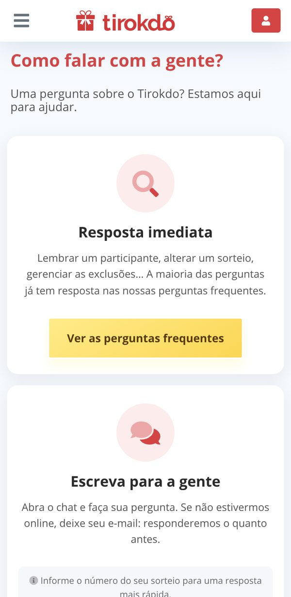 A página Fale conosco