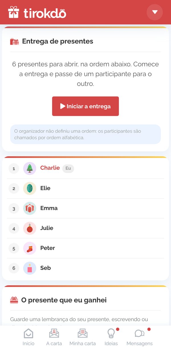 A entrega dos presentes