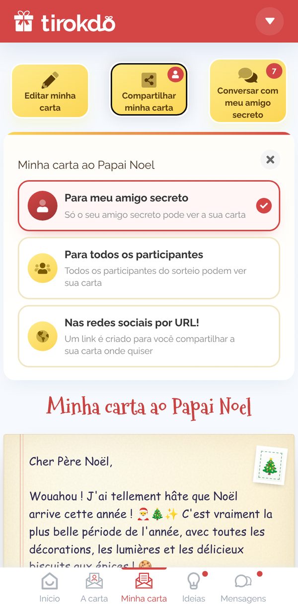 Compartilhamento da carta ao Papai Noel
