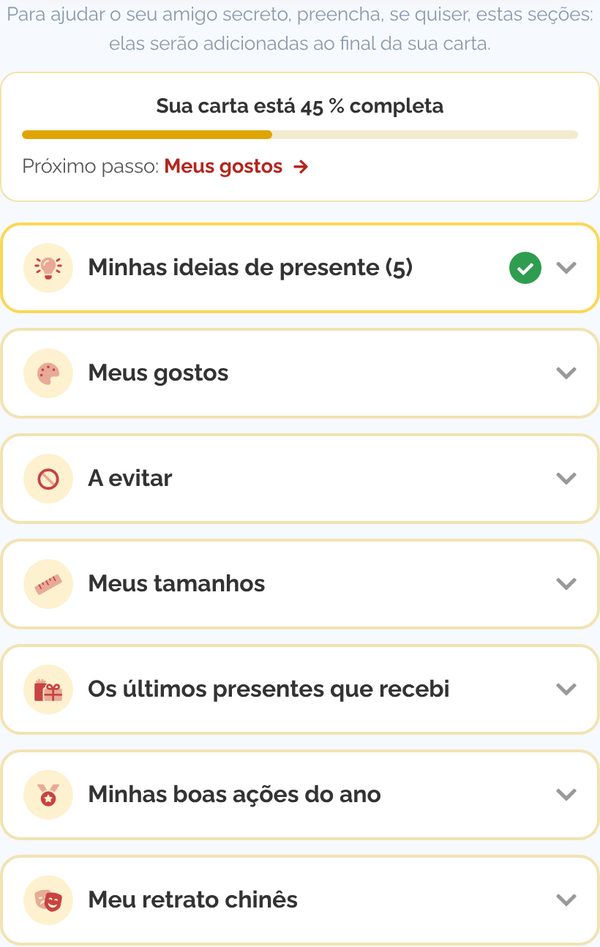 As seções da carta e o medidor de preenchimento