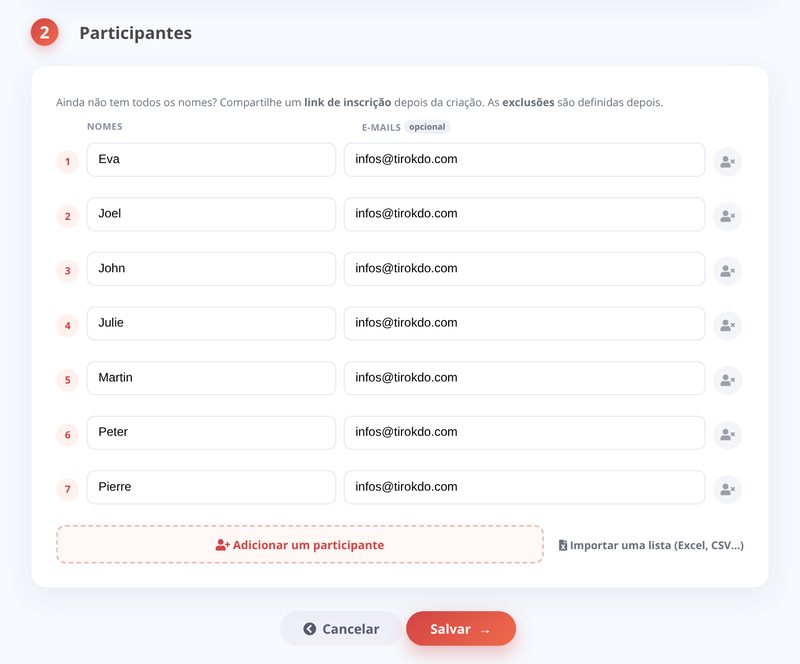 Editar os participantes