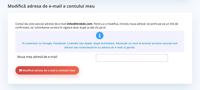 Modifică adresa de e-mail a contului meu