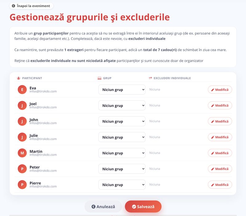 Gestionează grupurile și excluderile