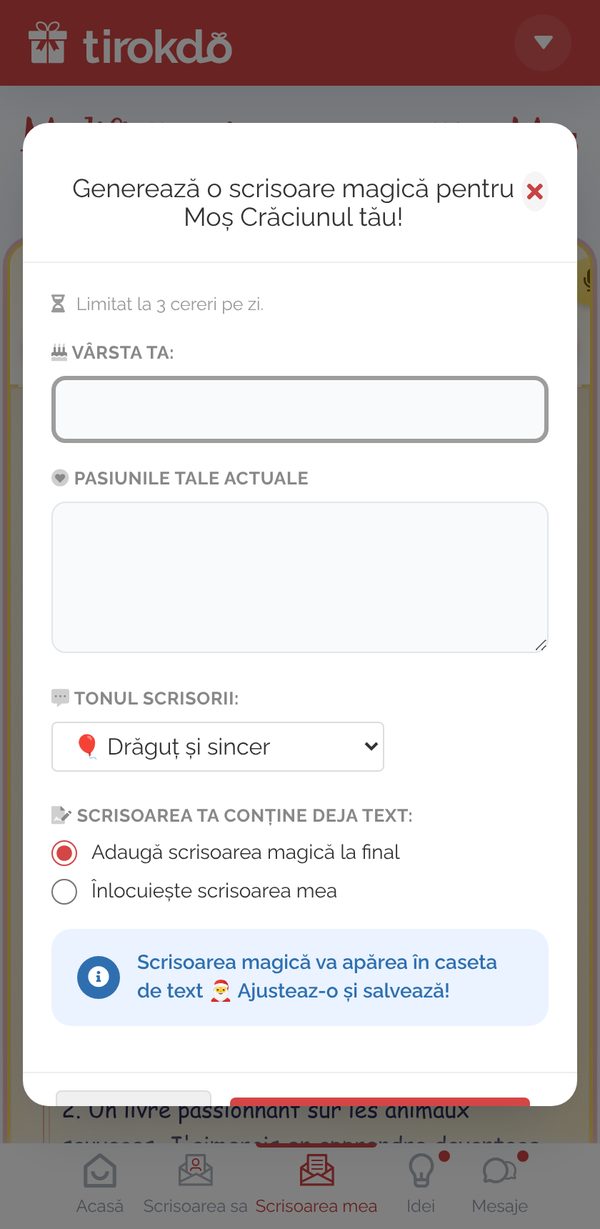 Generează o scrisoare magică