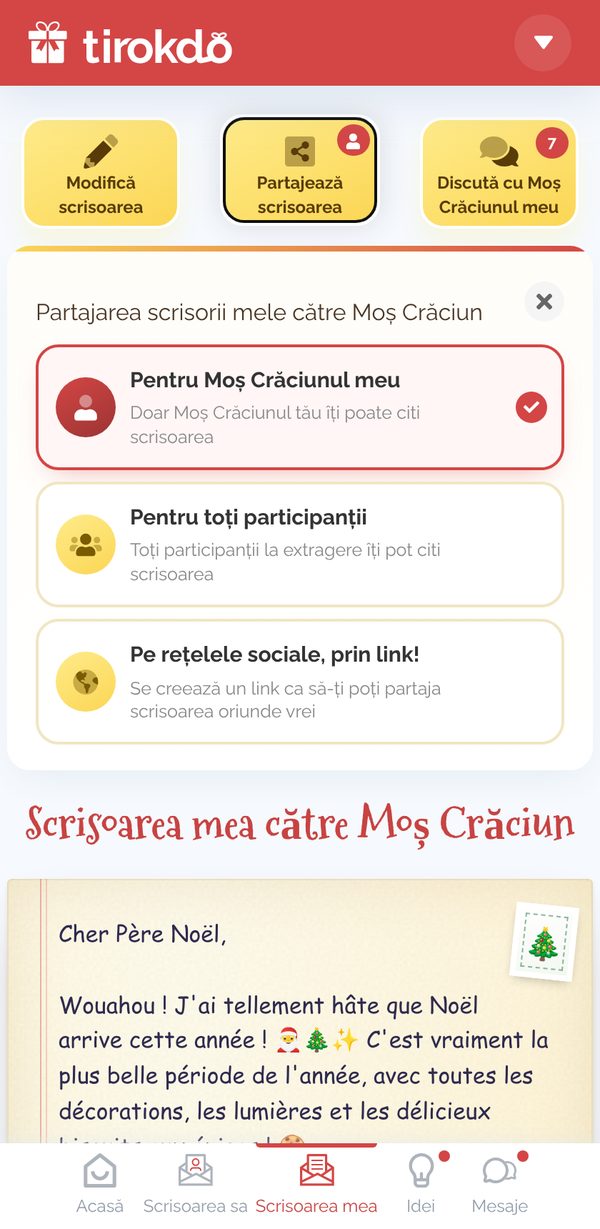 Partajarea scrisorii către Moș Crăciun