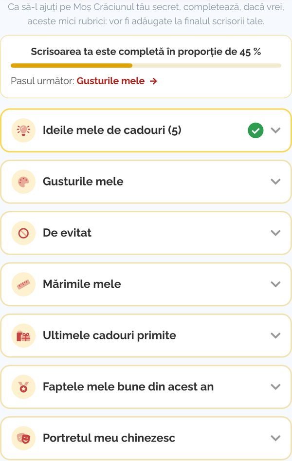 Rubricile scrisorii și indicatorul de completare